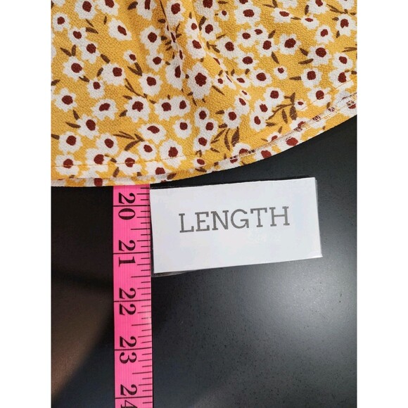 Womens Medium Yellow Mini Skirt Floral Tierd Ruffle Crinkle Smocked Cottage - Picture 14 of 15